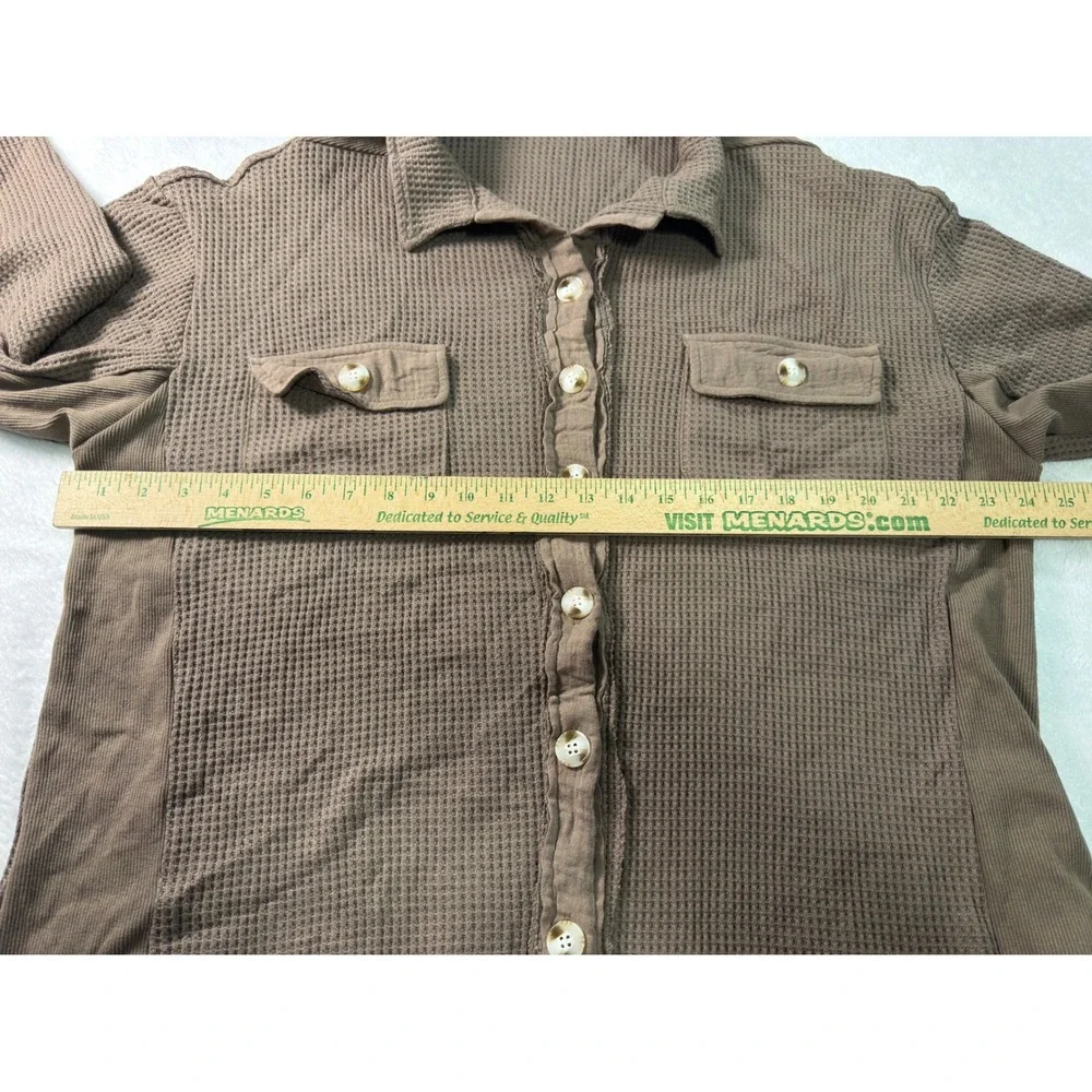 Womens Lightweight Waffle Knit‎ Shacket Brown Oversized Button Down XL NWT - Picture 6 of 12